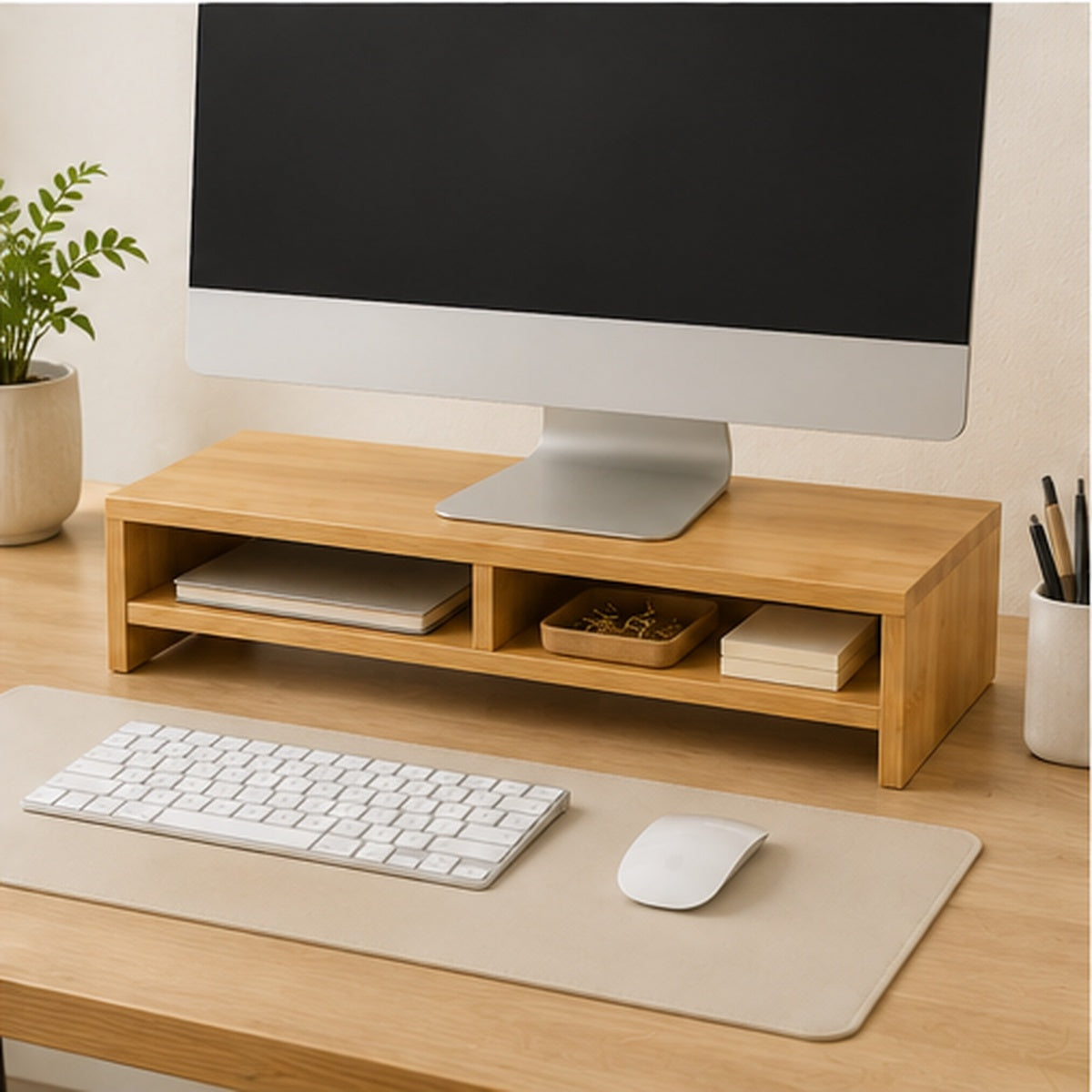 Bamboo Monitor Stand with Storage